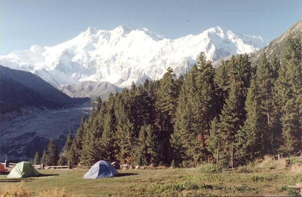 The Mighty Nanga Parbat 8126m , the camp site is fairy meadows at about 3300m. It takes two hour to hike from the last jeep point to reach here and offers splendid views of Nanga Parbat.