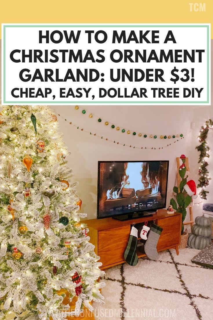 Steps-by-Step Tutorial To Make A Christmas Ornament Garland For Under $3! Cheap, Easy, Dollar Tree DIY: