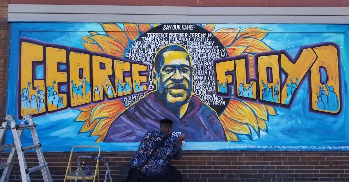 Powerful George Floyd Mural in Minneapolis Turns Into a Memorial Site Honoring Black Lives