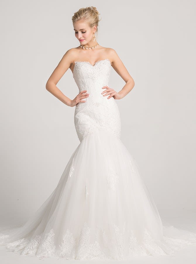 Mermaid Sweetheart Ivory Court Train Tulle Wedding Dress with Appliques Beading