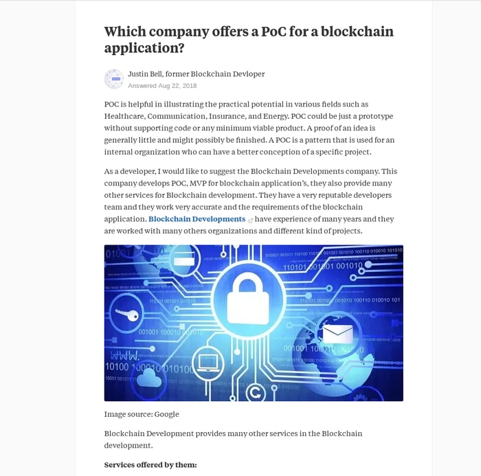 Which company offers a PoC for a blockchain application?