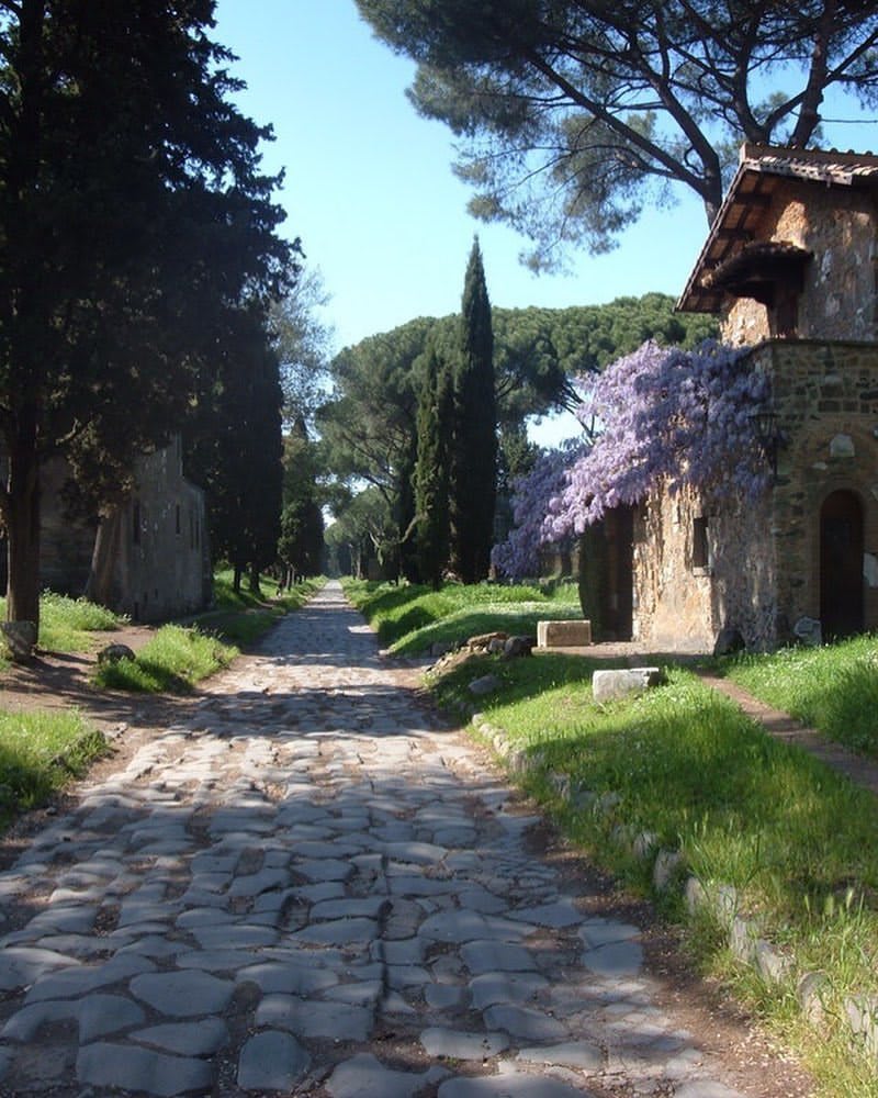 The Via Appia (Appian Way) near Rome, one of the oldest original paved roads anywhere, 2nd Century BC. A vital thoroughfare for the Legions of the Republic and Empire.