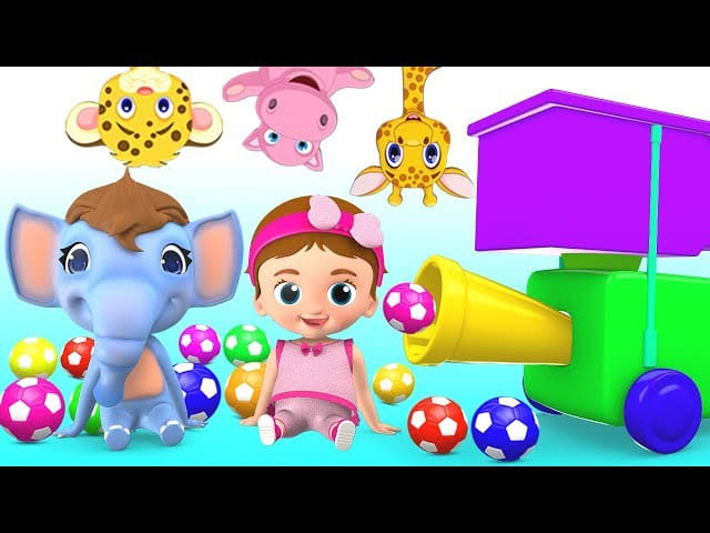 Learn Animals Names for Kids with Color Soccer Balls Little Baby and Elephant Badminton Game Play