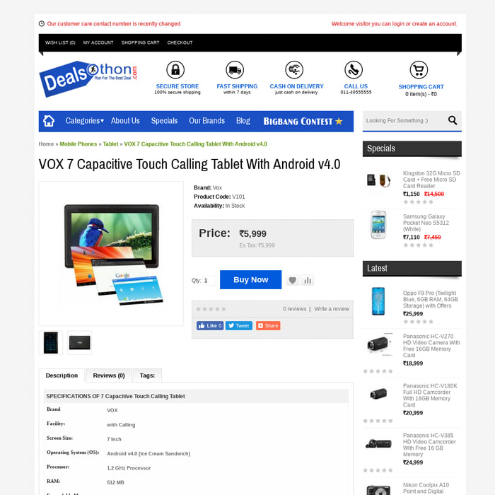VOX 7 Capacitive Touch Calling Tablet With Android v4.0