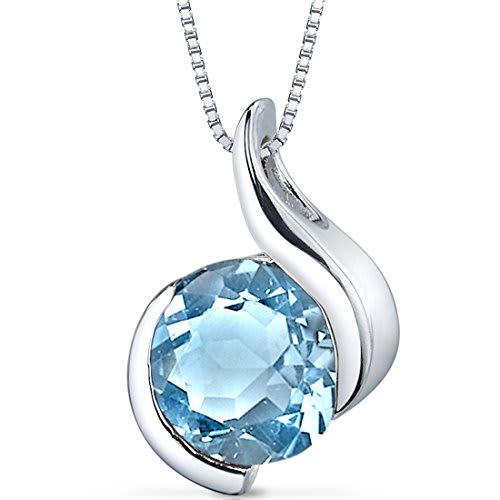 Swiss Blue Topaz Bezel Pendant Necklace Sterling Silver Rhodium Nickel Finish