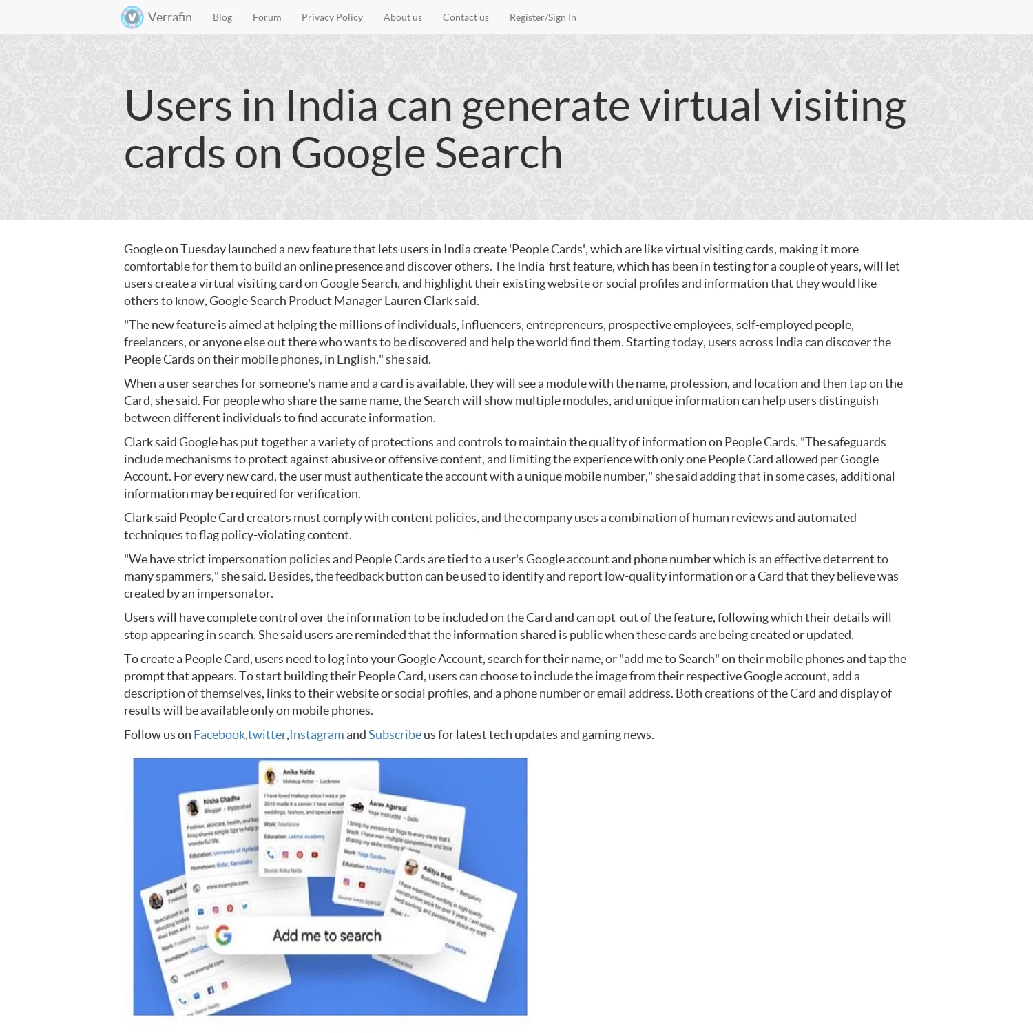 Users in India can generate virtual visiting cards on Google Search