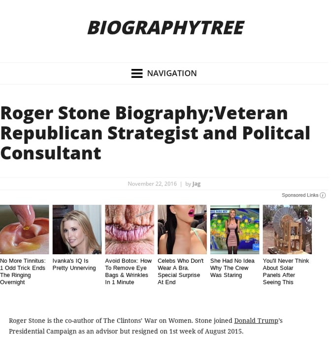 Roger Stone Biography;Veteran Republican Strategist and Politcal Consultant