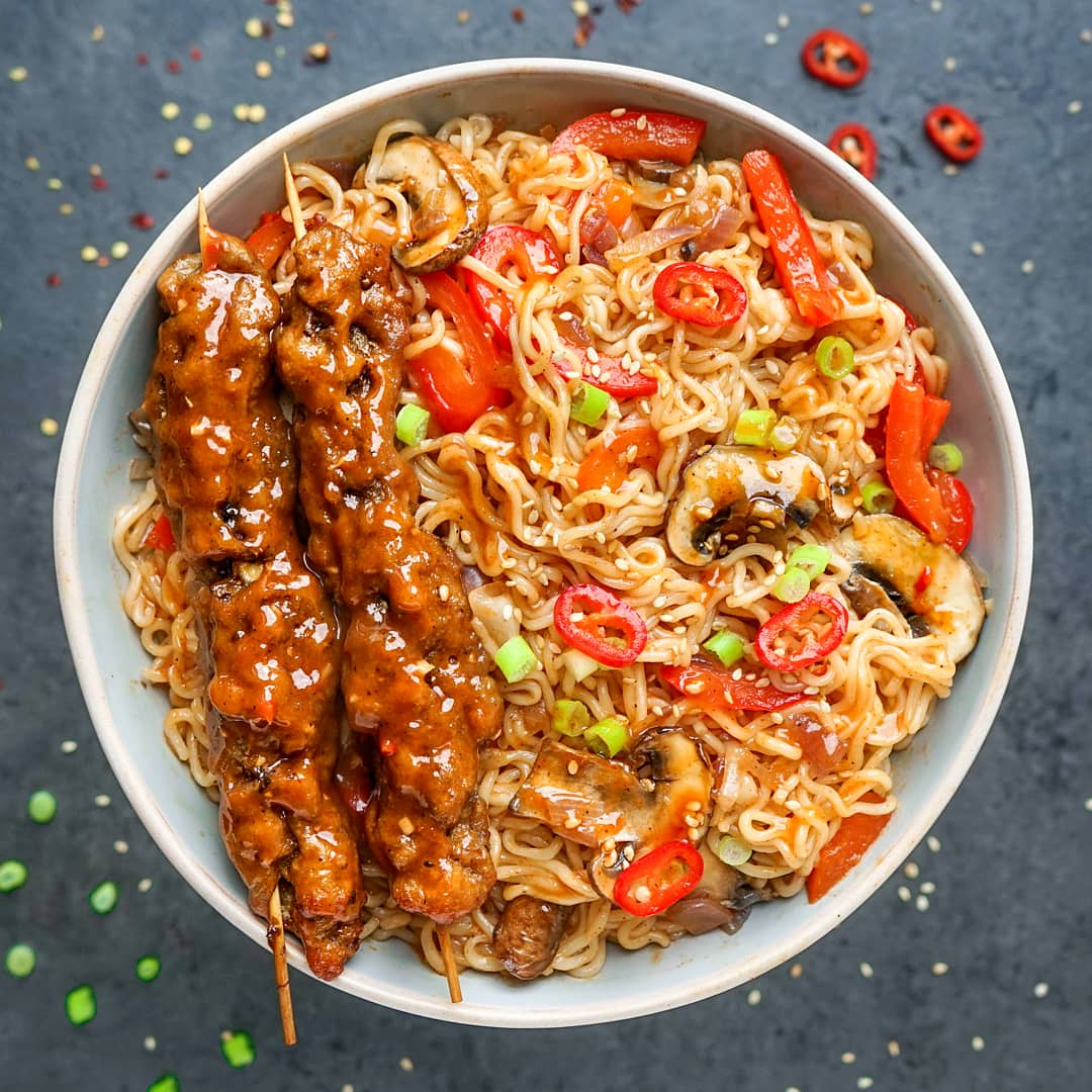 I recently made these spicy ramen noodles with mushroom seitan skewers and it was soo good!