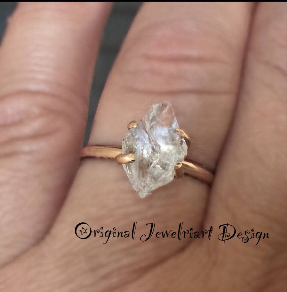 Raw Rose Gold Herkimer Diamond Ring/Gorgeous Rough Uncut | Etsy in 2021 | Healing crystal ring, Herkimer diamond ring, Jewelry rings engagement