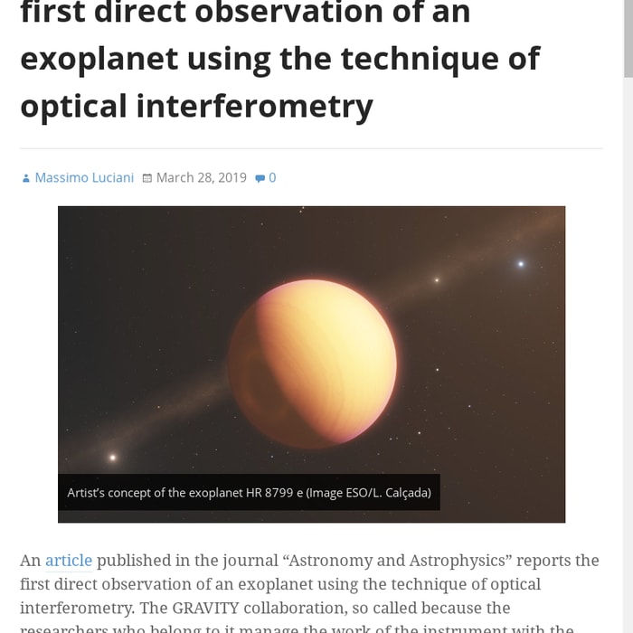 The GRAVITY instrument allowed the first direct observation of an exoplanet using the technique of optical interferometry