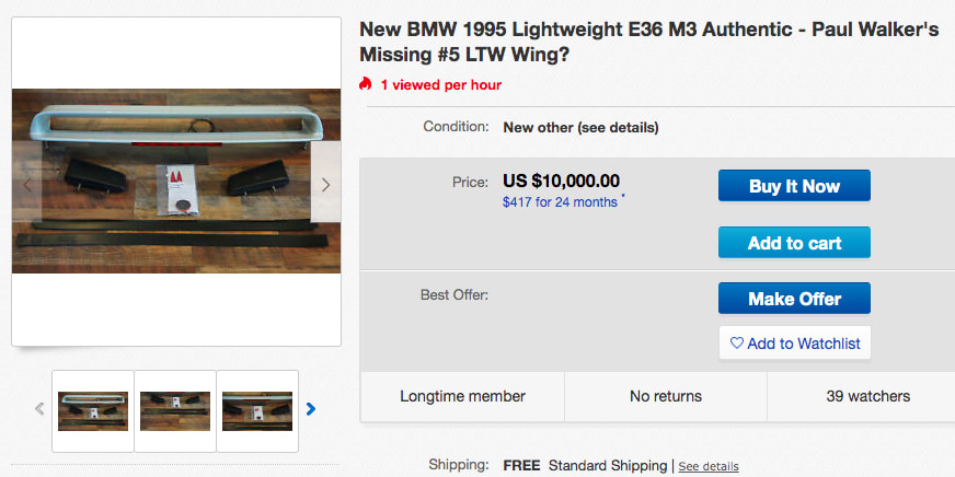 Someone Is Asking $10,000 for a BMW E36 M3 Wing on eBay