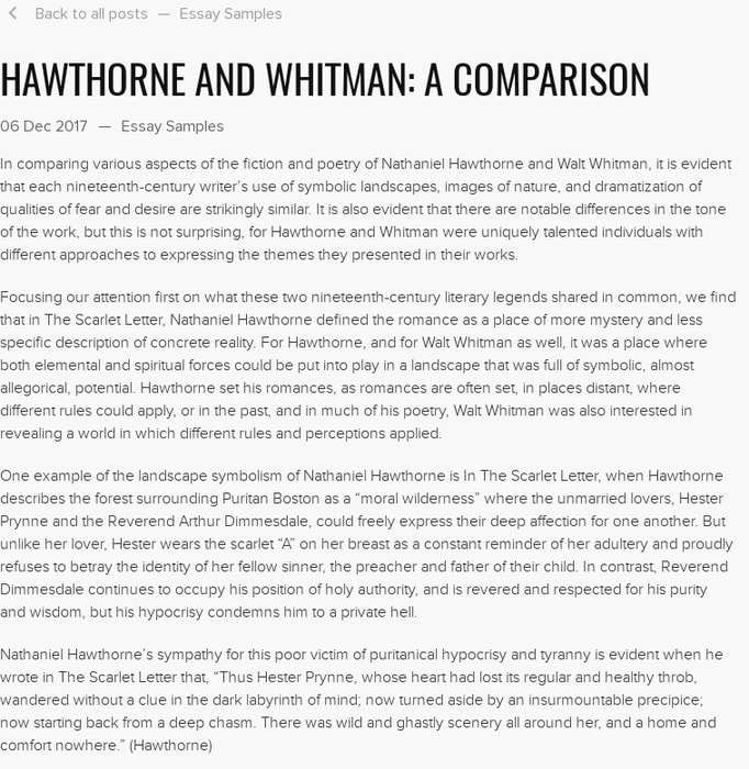 Hawthorne and Whitman: A Comparison
