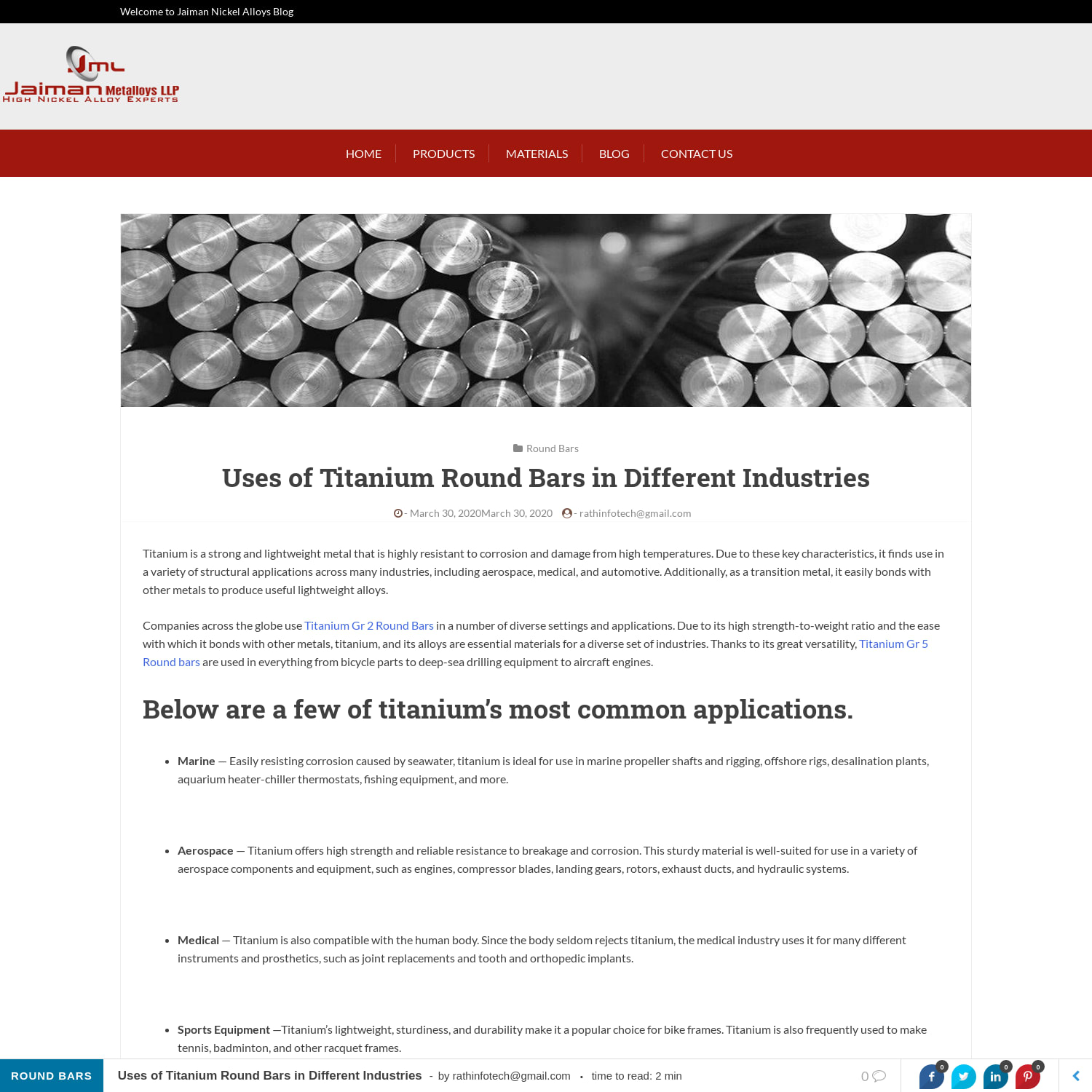 Uses of Titanium Round Bars in Different Industries - jaimannickelalloys.com Blog