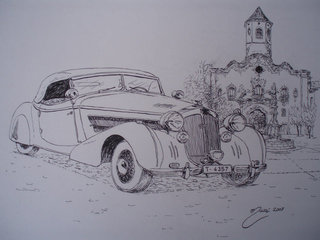 AUDI 225 Front Roadster 1935: pen & ink drawing by Joan Mañe • ALL ANDORRA