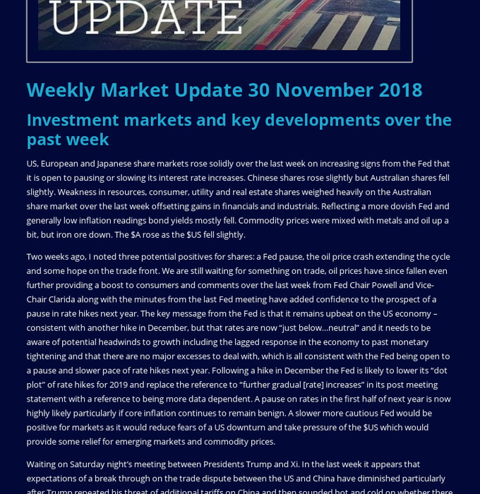 Weekly Market Update 30 November 2018