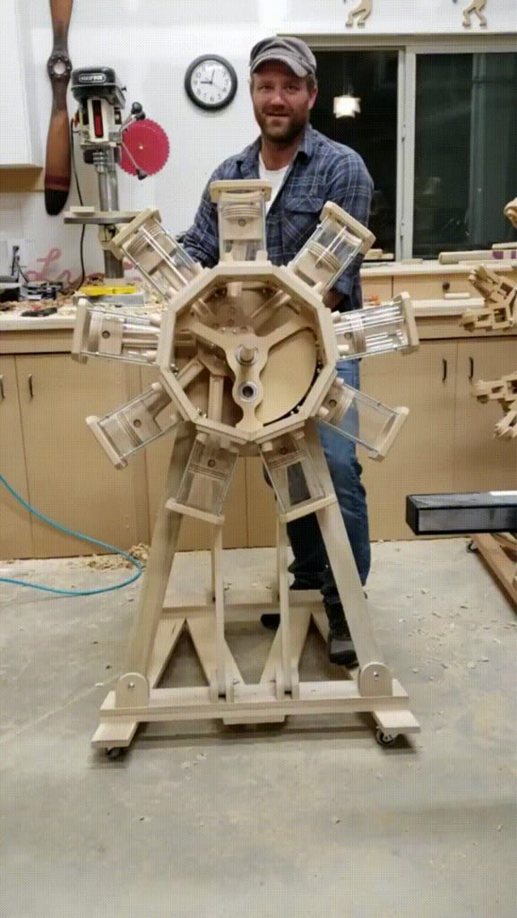Wooden radial engine at high RPMs.