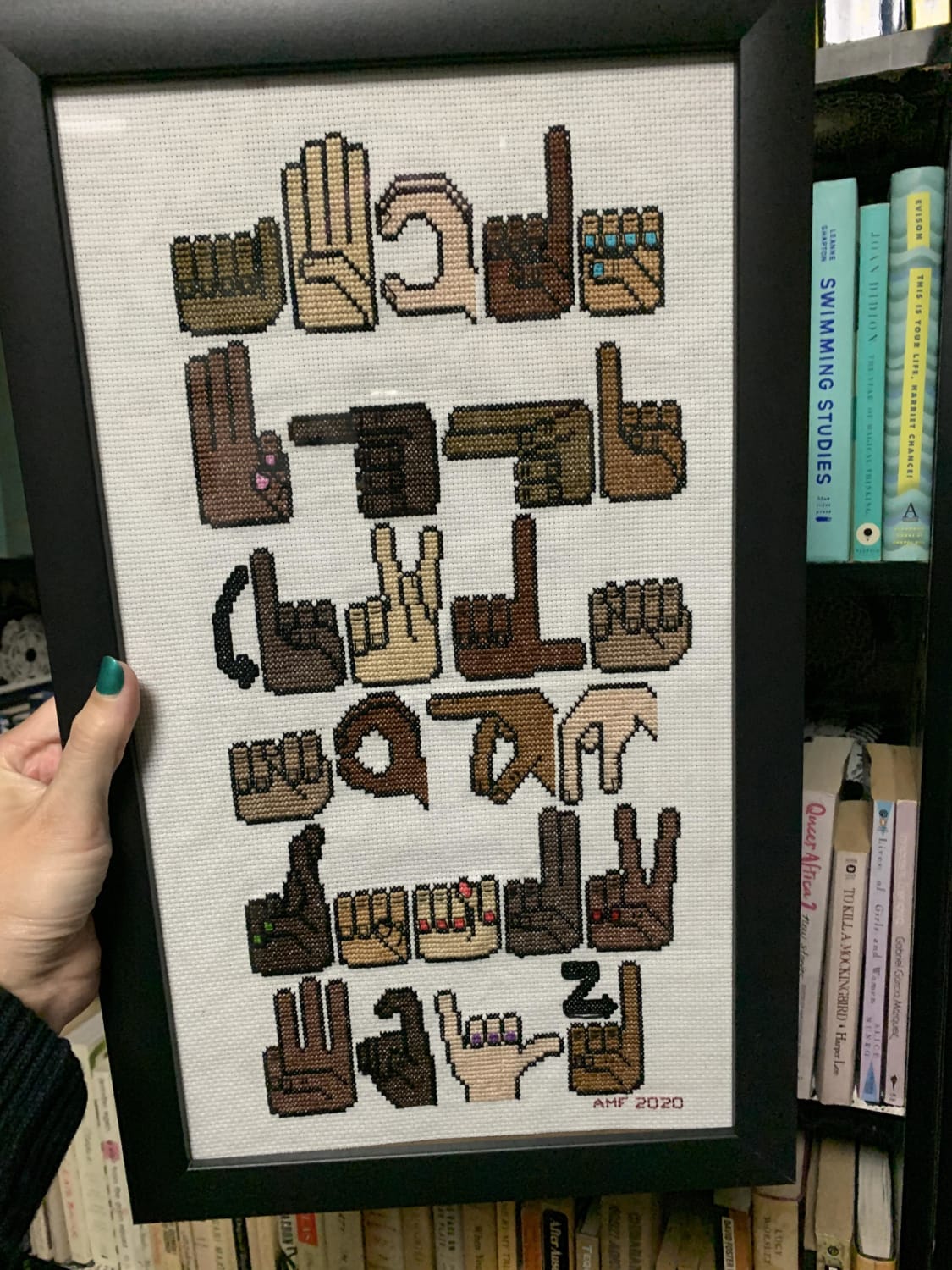[FO] Finished and framed! American Sign Language for my nephew. I am beyond pleased.