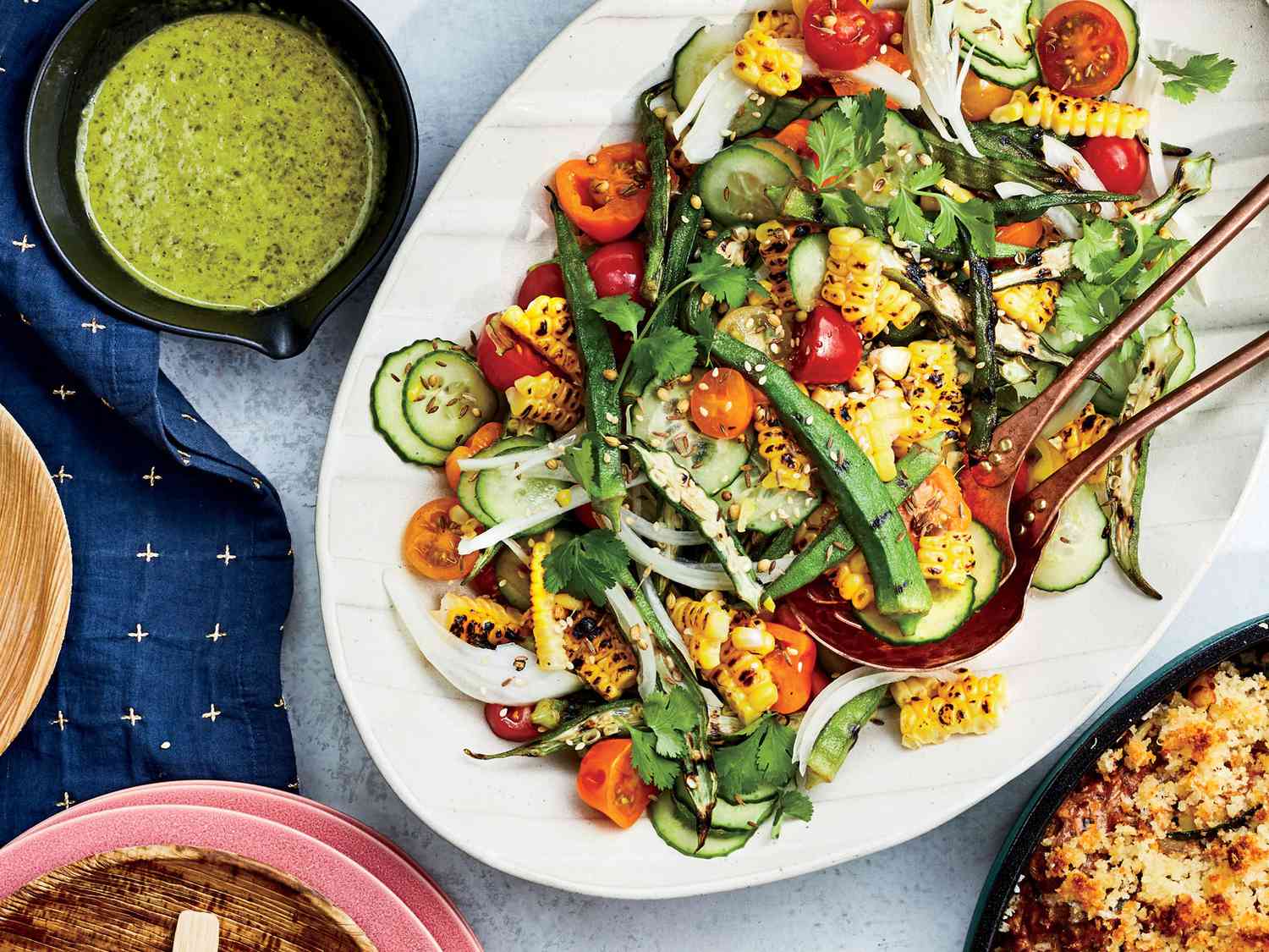 Grilled Okra, Corn, and Tomato Salad Recipe