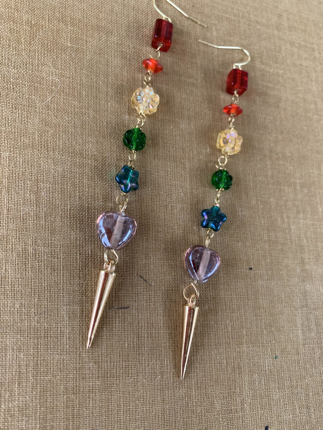 Rainbow earrings made with my grandmothers vintage beads!