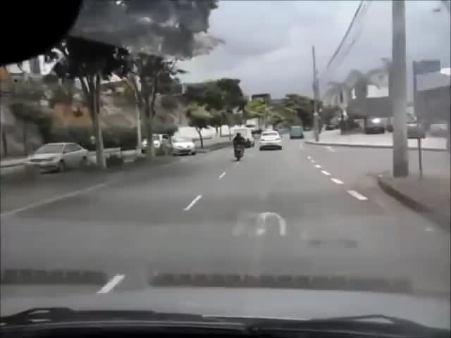 Motorcyclists learns Newton's third law.