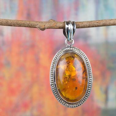Amber Pendant, 925 Sterling Silver, Statement Pendant, Golden Color Pendant, Classic Design Pendant, Daily Wear Pendant, Woman Jewelry, Gift