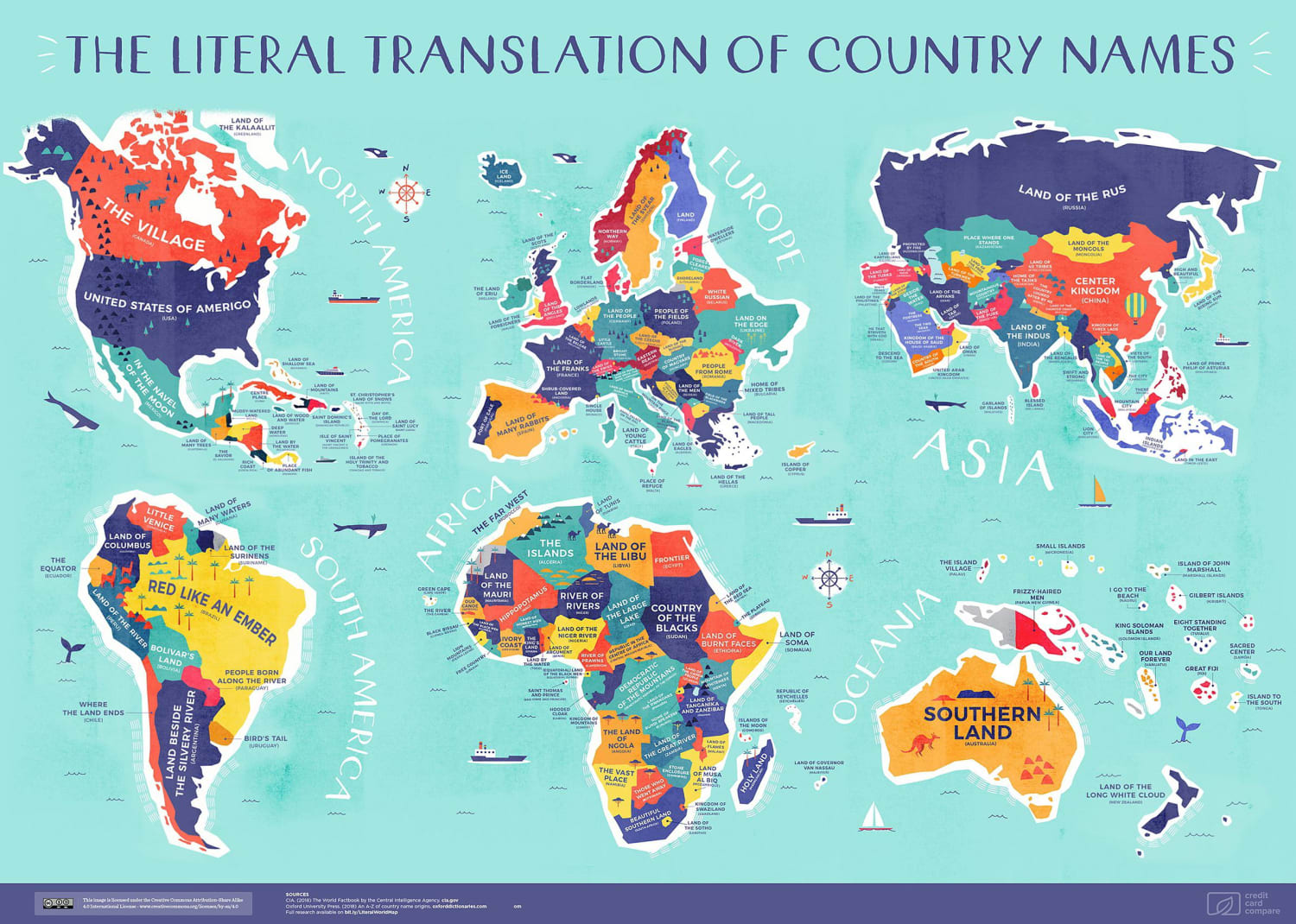 World map: the literal translation of country names