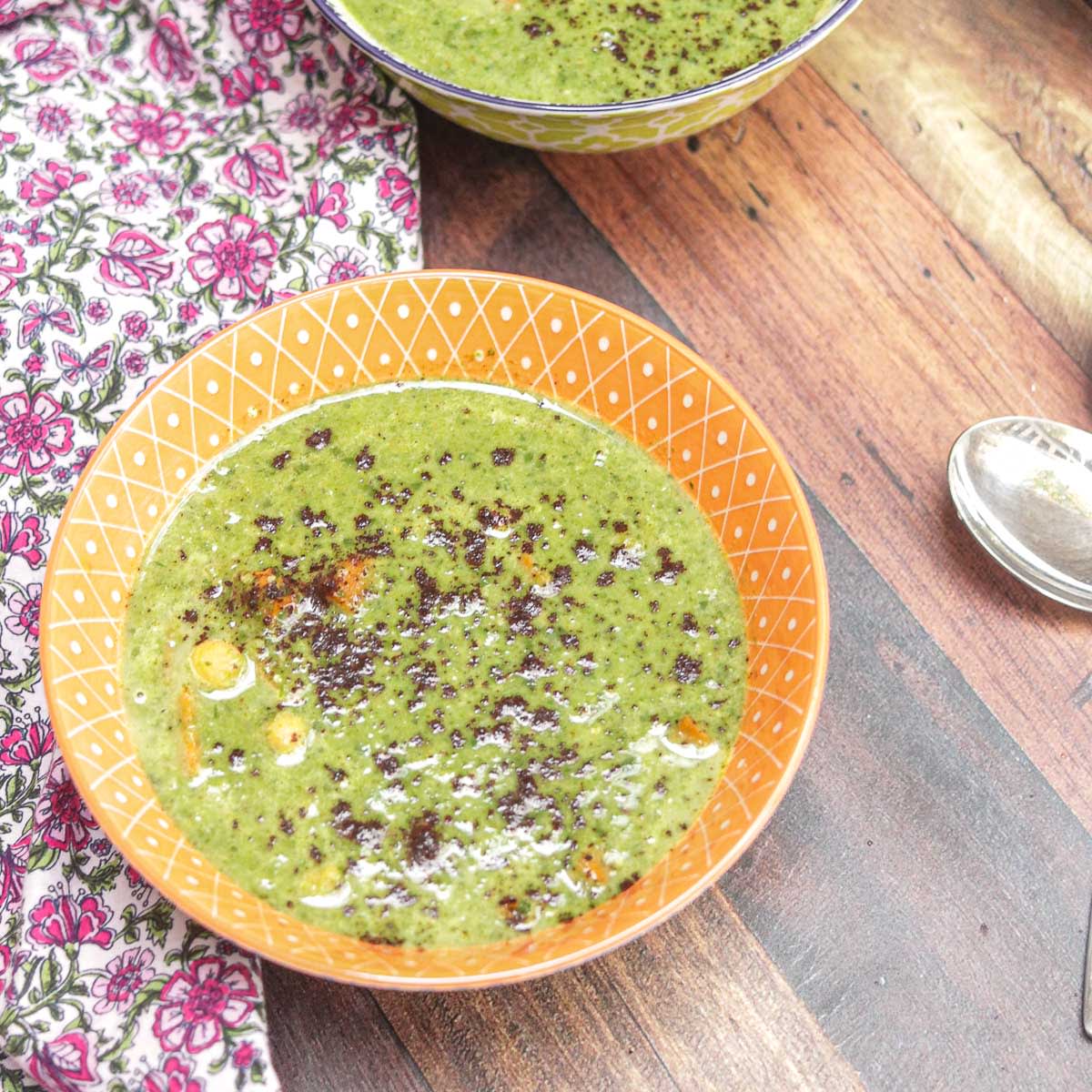Spinach Chickpea Soup with Roasted Carrots