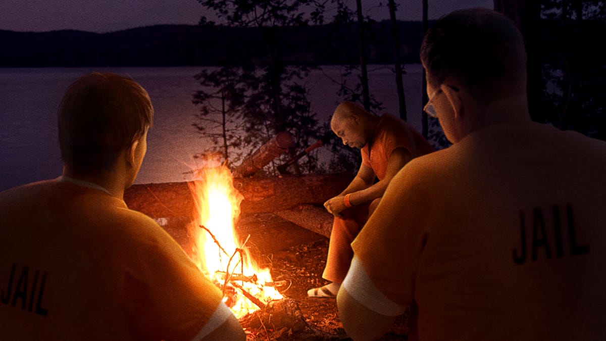 Friends Camping Out In Woods Just Happy To Escape The Daily Grind Of Federal Prison