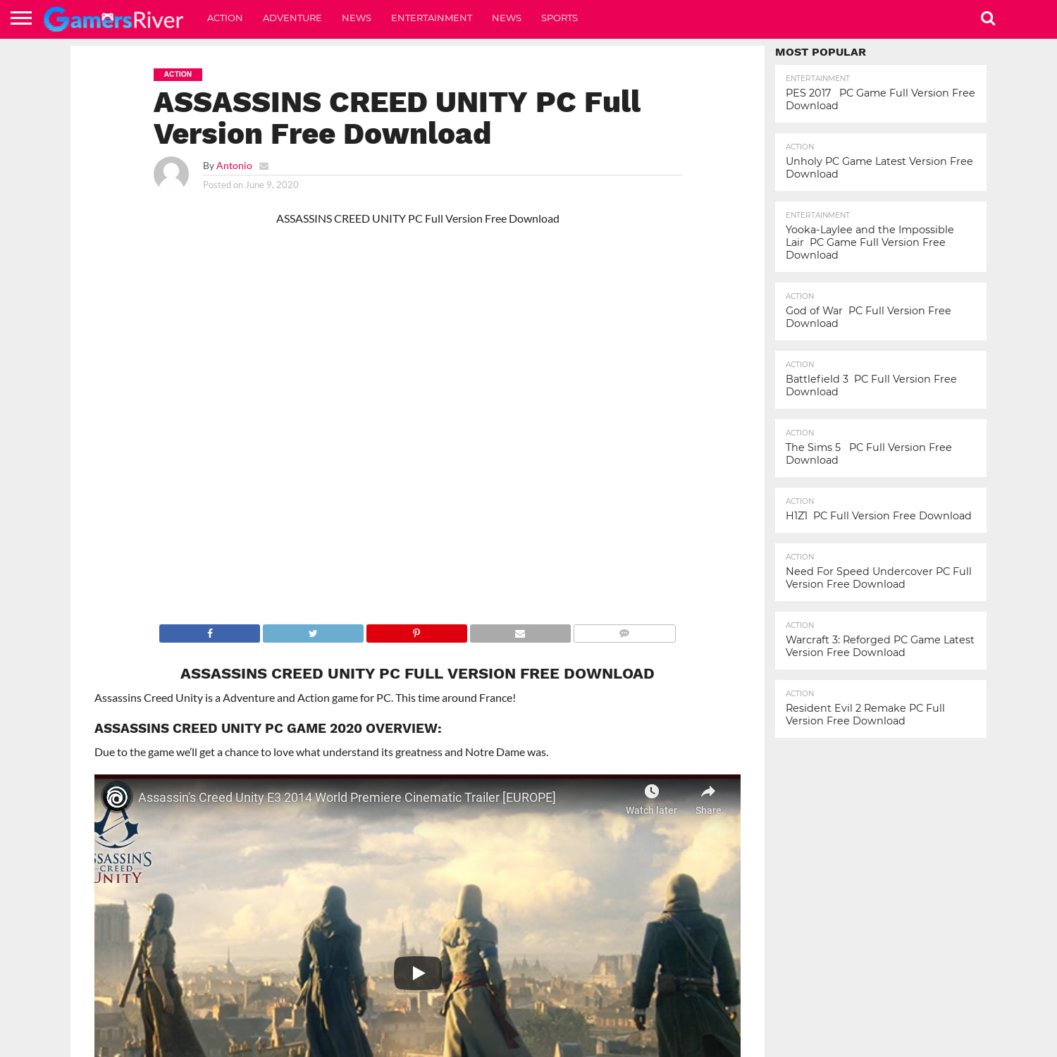 ASSASSINS CREED UNITY PC Full Version Free Download