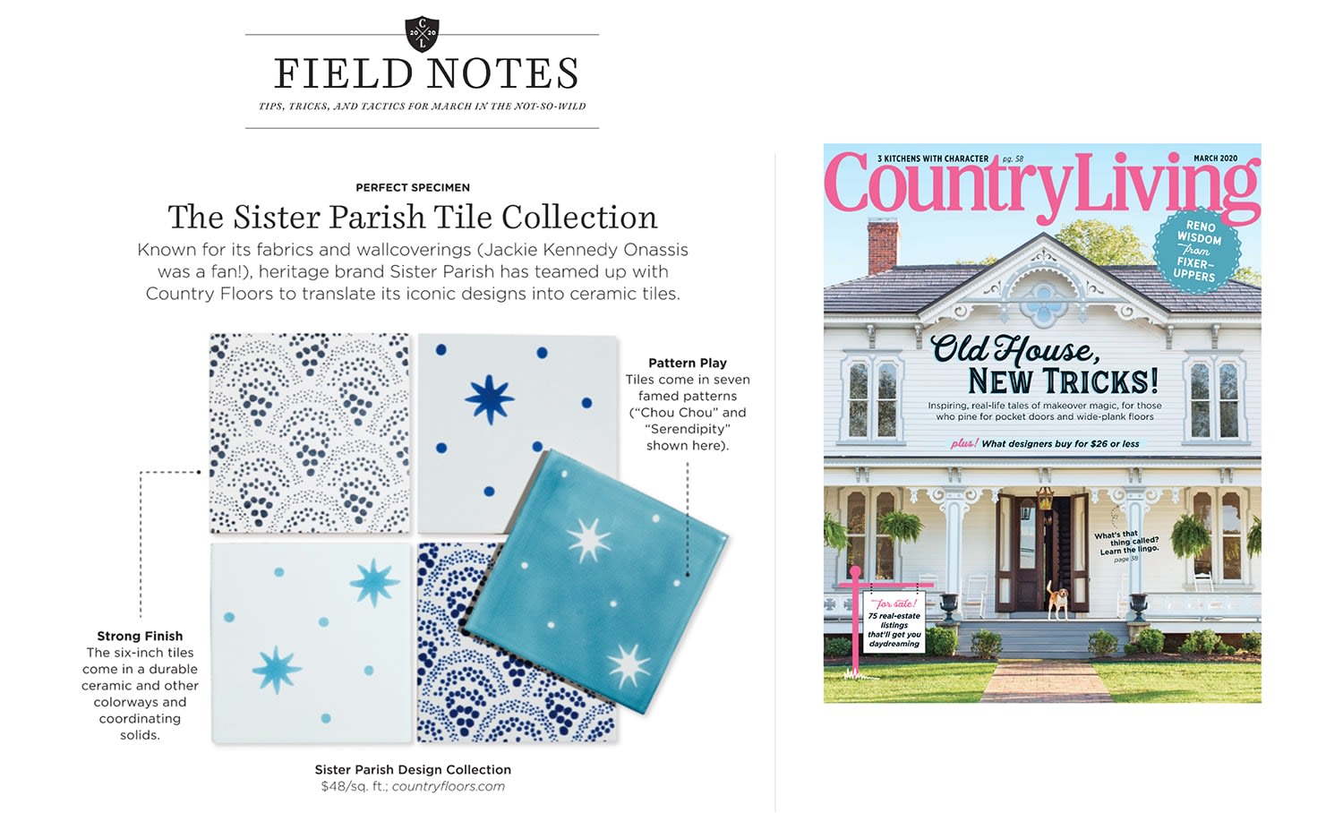 Country Living: Sister Parish Tile Collection - Country Floors of America LLC.