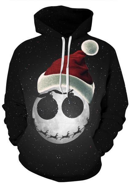 Jack Skellington Santa Holiday Printed Graphic Unisex Pullover Hoodie in Black