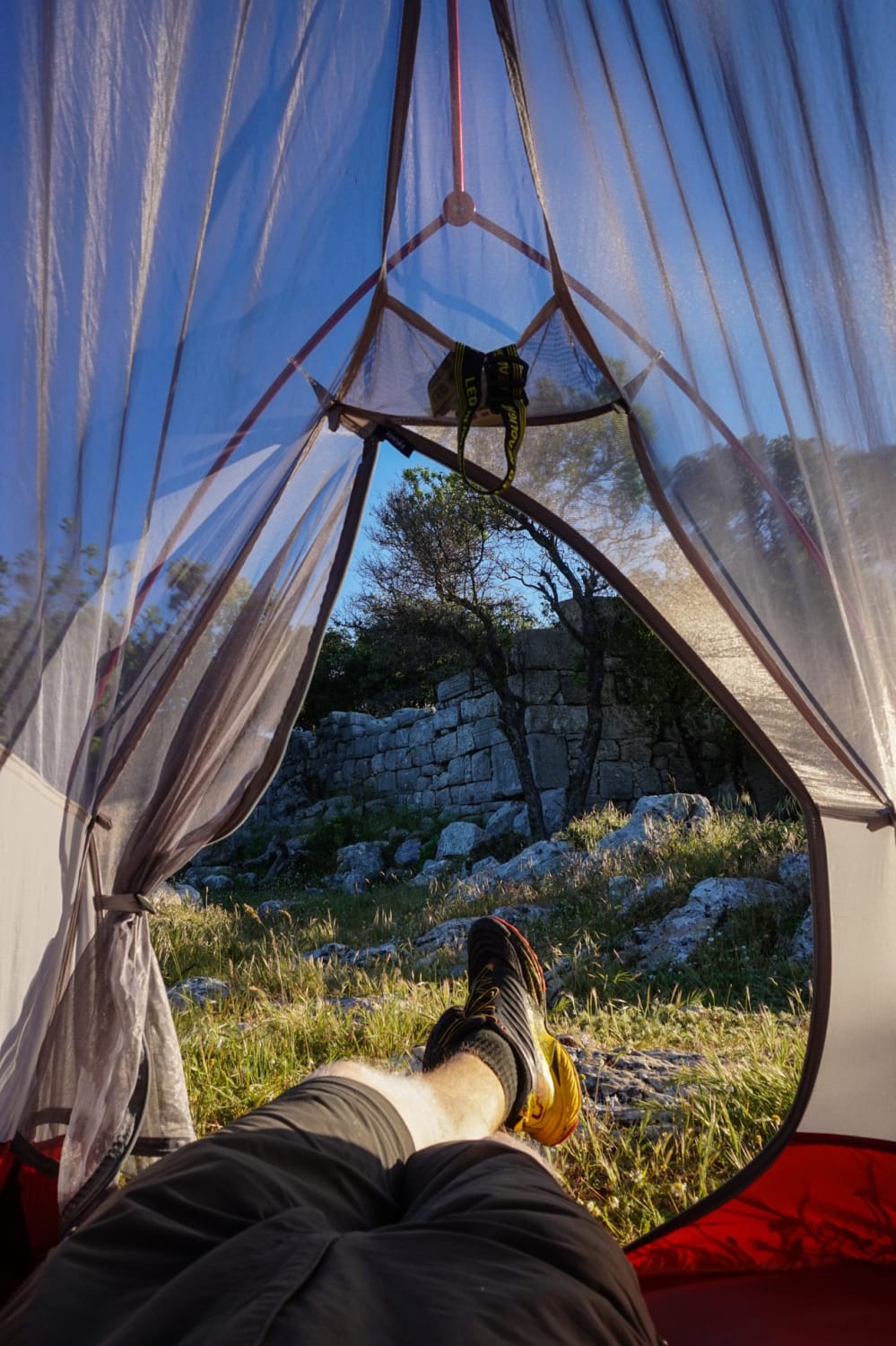 Early morning in my tent on main square in ruins of ancient city Belos. Lycian way Turkey. One of the greatests nights in my life!