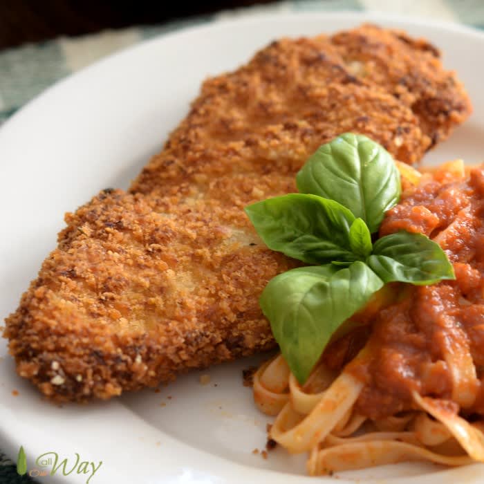 Chicken Milanese with Orzo and Quick Tomato Sauce