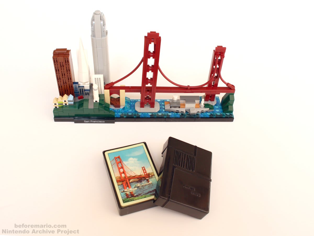 Vintage Nintendo Playing Cards (1950s), featuring the Golden Gate Bridge in San Francisco, in a black plastic box with embossed Nintendo logo