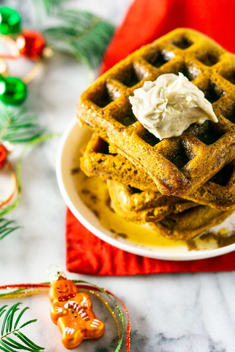Gingerbread Waffles With Cardamom-Vanilla Butter