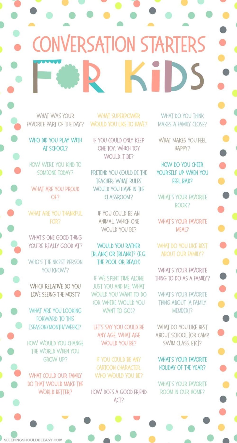 31 Conversation Starters to Have With Kids | Conversation starters for kids, Kids learning, Smart parenting