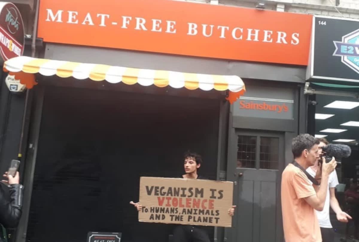 Anti-Vegan Protests Outside Sainsbury's Meat-Free Butcher's