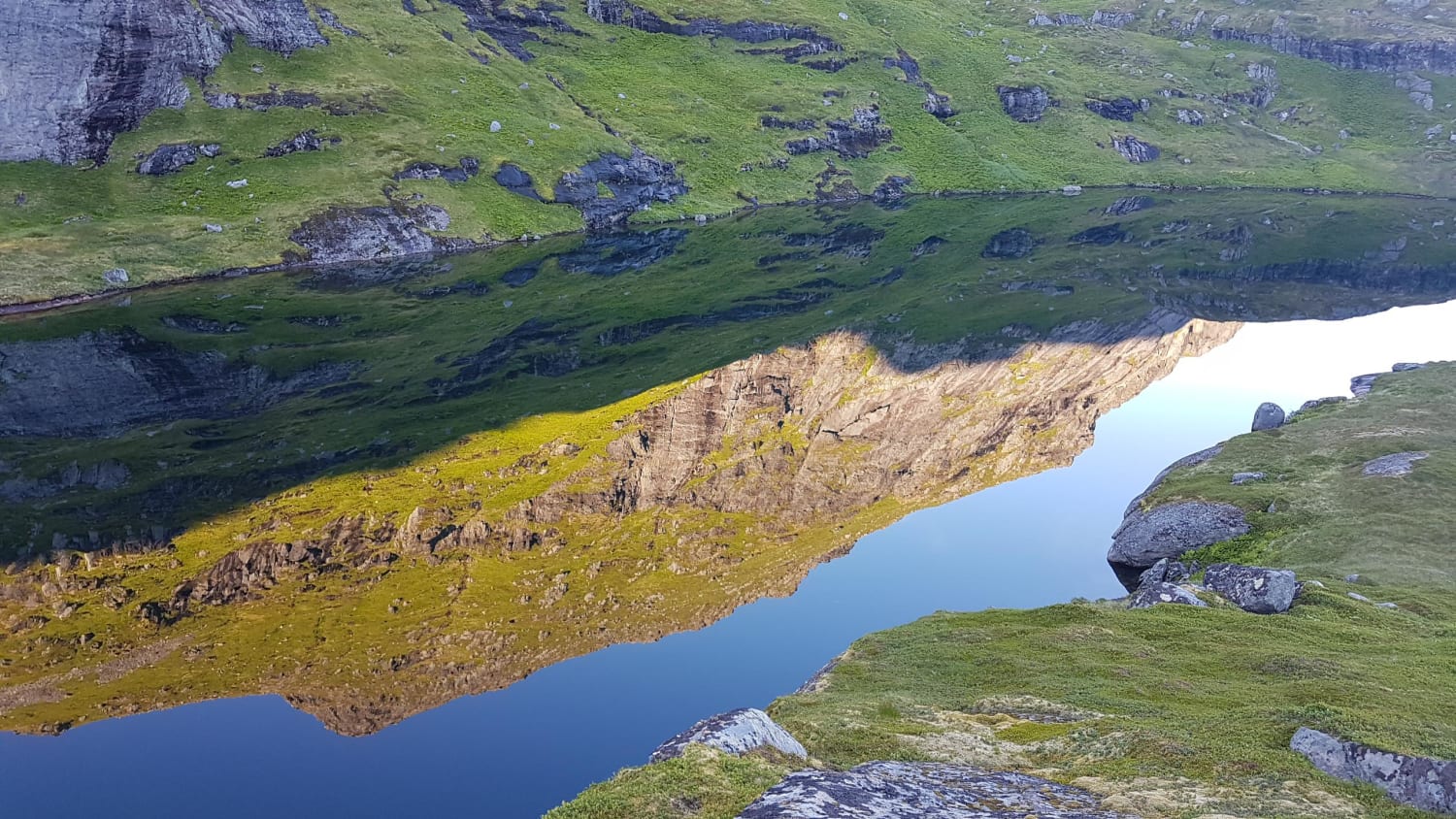 Mirror like reflection in a tarn - Lofoten Islands OC