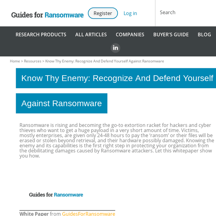 Know Thy Enemy: Recognize And Defend Yourself Against Ransomware - Resource Details