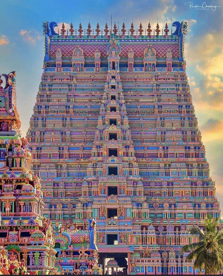 A South Indian temple gate tower.