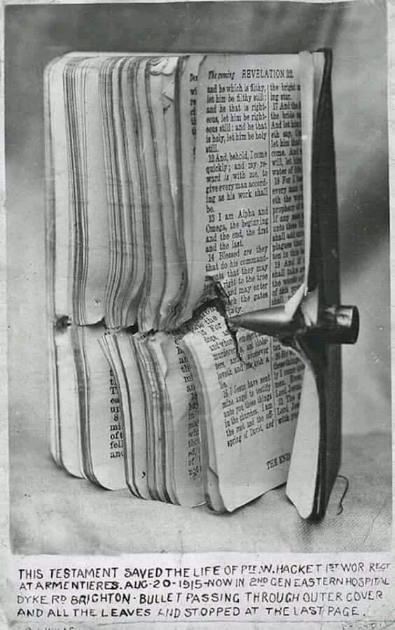 A copy of a Bible that a soldier had was just thick enough to stop a bullet at the last page.