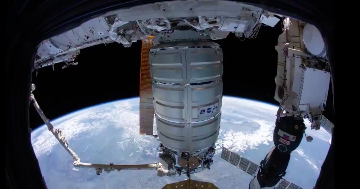 Watch a NASA time-lapse video of a space freighter attaching to the ISS