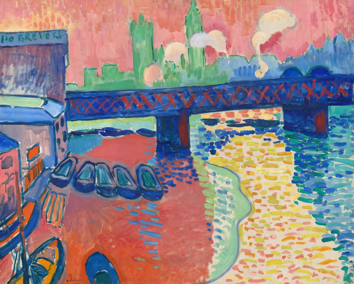 Alexa, play “London Calling” by The Clash. 🔎“Charing Cross Bridge, London” by André Derain is typical of the Fauvist style, which Derain developed alongside Henri Matisse, featuring vibrant and unblended colors.