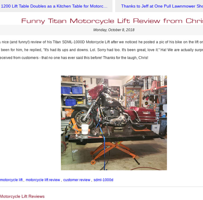 Funny Titan Motorcycle Lift Review from Chris