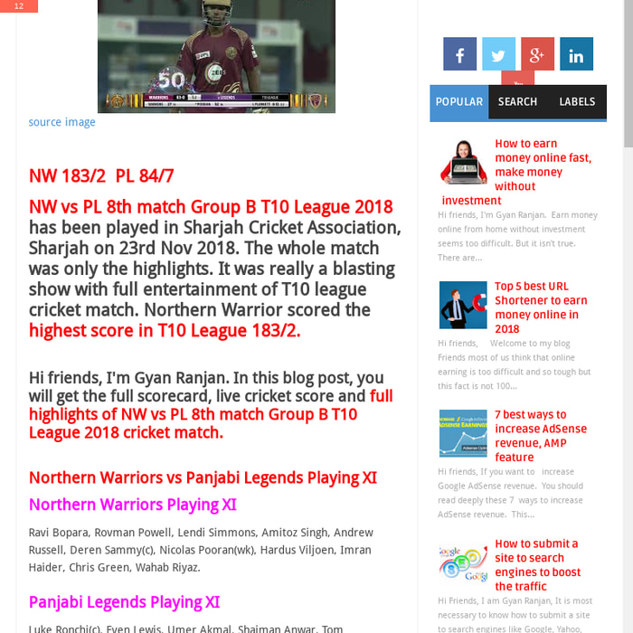 NW vs PL 8th match group B highlights, Highest score in T10 league 183/2