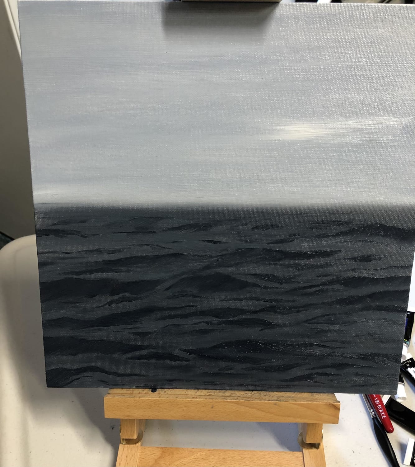 My first painting, if anyone could give me advice on how to make the waves look more realistic I would really appreciate it! (I used oil paint)