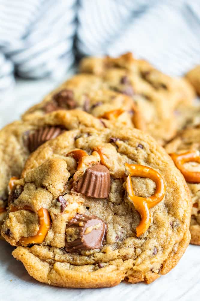 Peanut Butter Cup Cookies with Pretzels