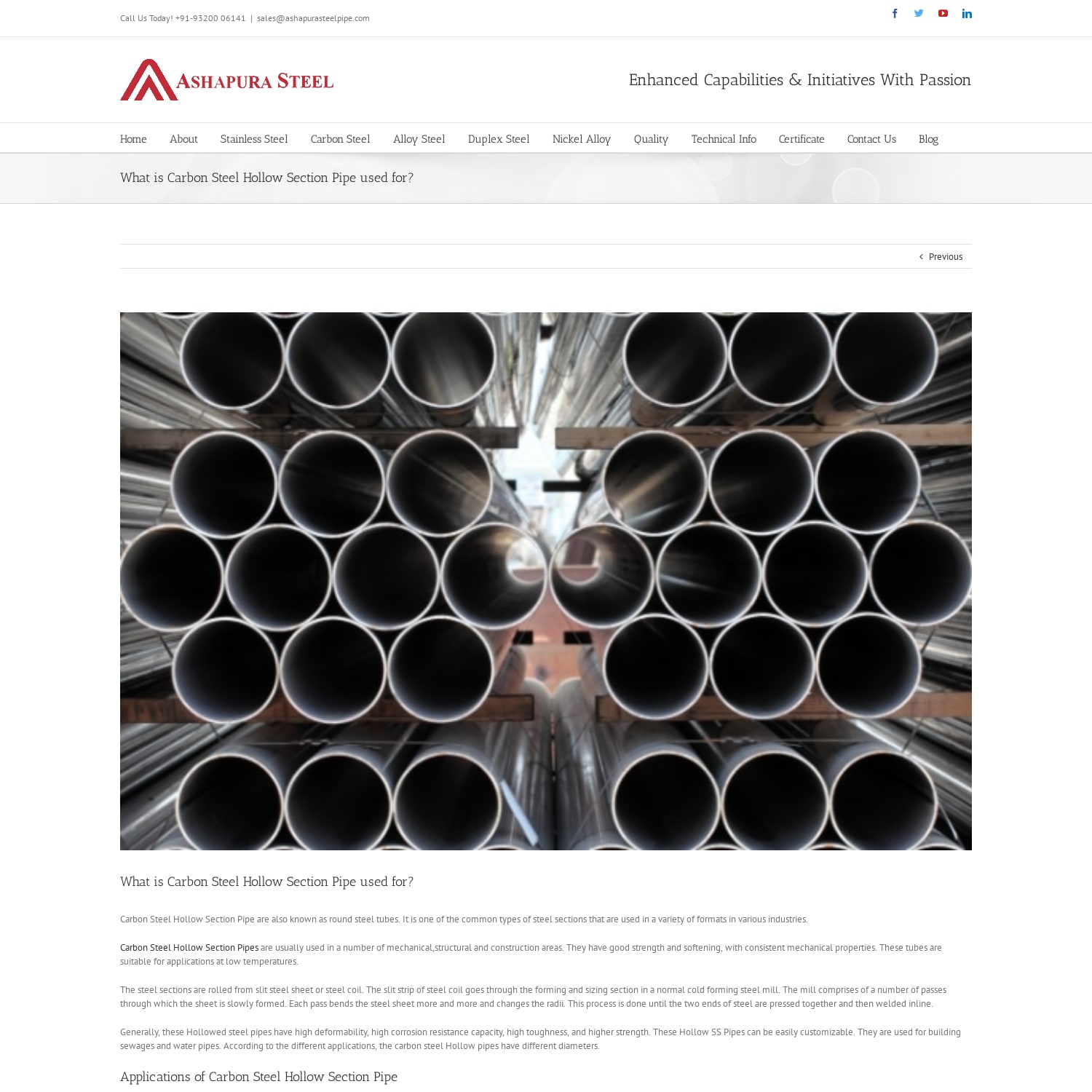 What is Carbon Steel Hollow Section Pipe used for? - Alloy Steel, Inconel, Monel, Hastelloy, SS Pipes and Tubes - Ashapura Steel