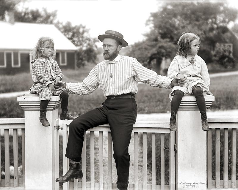 Great photo of a dad and his girls 🥰. The photo was taken in Maine, circa late 1800s-early 1900s. A lovely pose and maybe taken by the mother. From my glass negative collection.