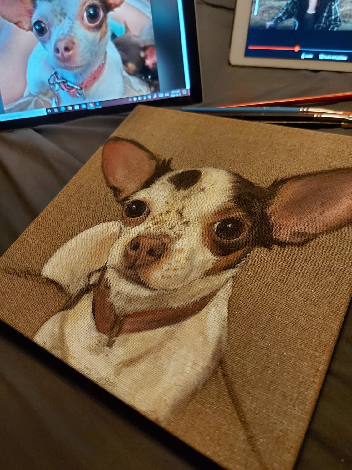 Some dear friends of mine lost this mama over quarantine so I decided to paint her for them. I'm still learning the intricacies of oils, I like the look of the raw linen in the background but I'm wondering if I should varnish?